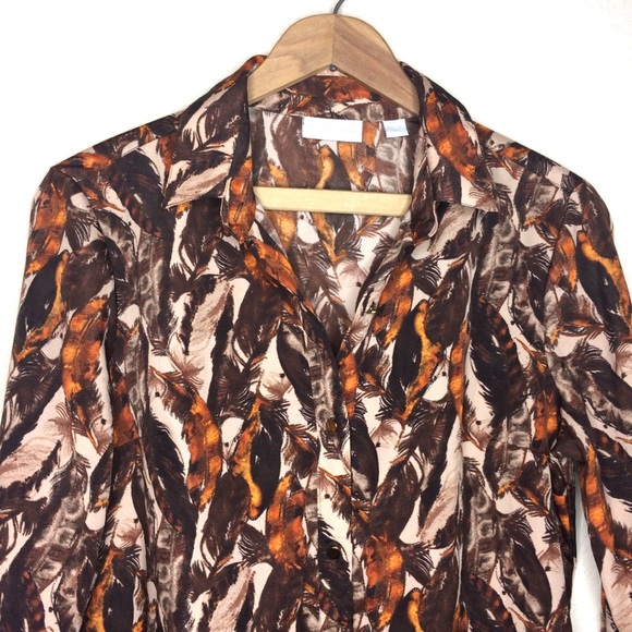 NY&C Fall blouse button down dress shirt camel tan - Picture 2 of 7